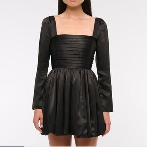 Abercrombie & Fitch Black Satin Long-Sleeve Mini Dress